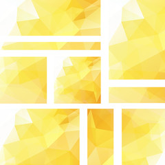Vector banners set with polygonal abstract triangles. Abstract polygonal low poly banners. Yellow, white colors.