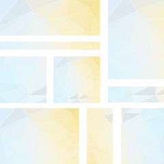 Vector banners set with polygonal abstract triangles. Abstract polygonal low poly banners. Blue, yellow, white colors.