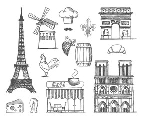 Naklejka premium The sketch about France and Paris
