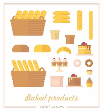 Set of icons in a flat style on the baking theme.