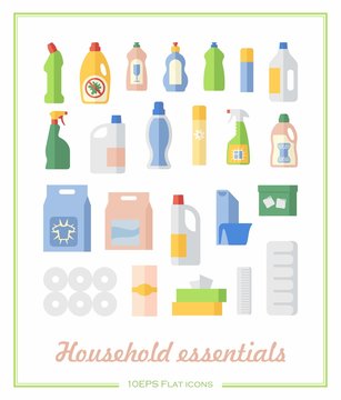 Flat Icons Household Chemicals And Paper Products