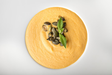 Pumpkin cream soup, top view