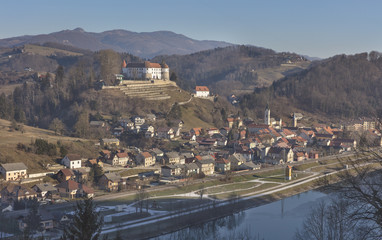 Fototapeta na wymiar Old part of town Sevnica, a hometown of Melania Trump, Slovenia
