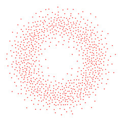 Burst from hearts. Frame halftone effect. Red dots on white background. Red and white Sunburst background. Abstract dotted surface. Retro, vintage, hipster style