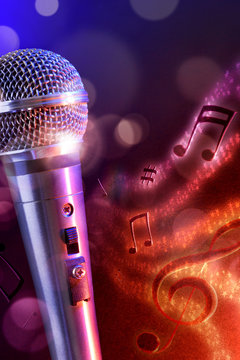 Illustration microphone with red and blue background vertical