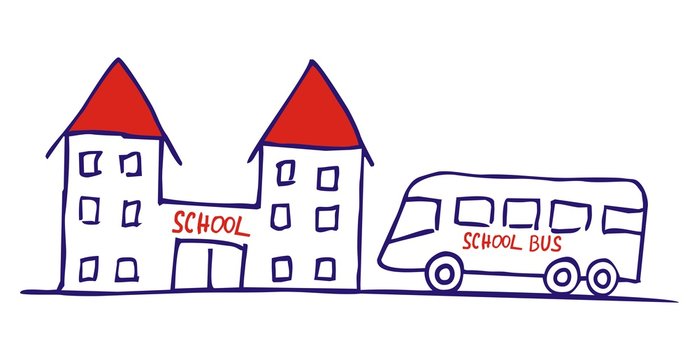 bus and school, vector icon, sketch