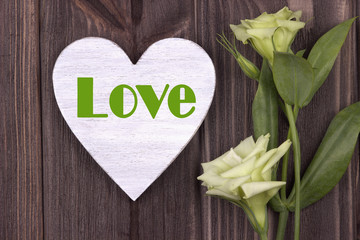Valentine card with text Love green