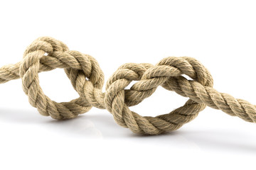 Fototapeta na wymiar Two heart shape knot of rope