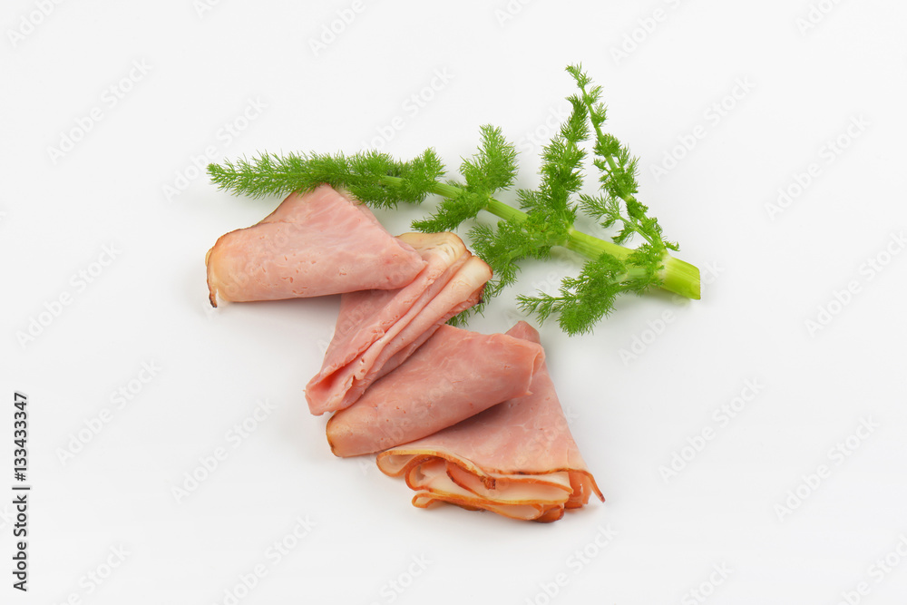 Sticker thin slices of cooked ham