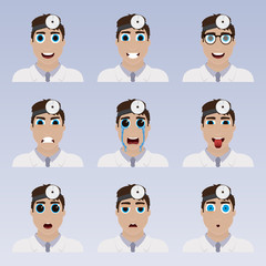 Set of cute doctor emoticons.