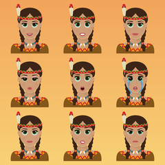 Set of cute american indian emoticons.