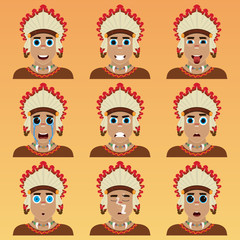 Set of cute american indian emoticons.