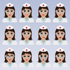 Set of cute nurse emoticons.