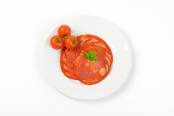 chorizo salami and cherry tomatoes