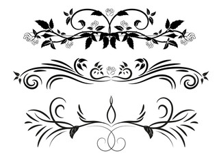 Set of black and white floral ornament for design. Tattoo floral ornament.