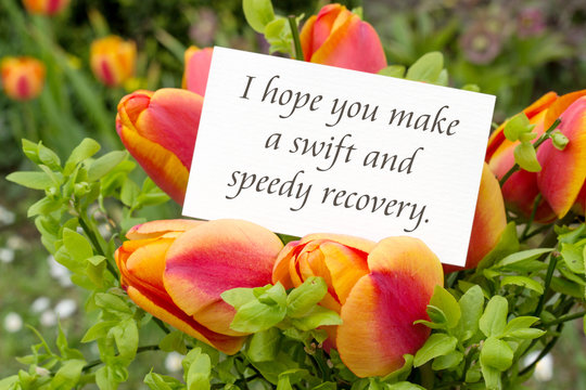 get well / Greeting card with tulips and English text: I hope you make a swift and speedy recovery