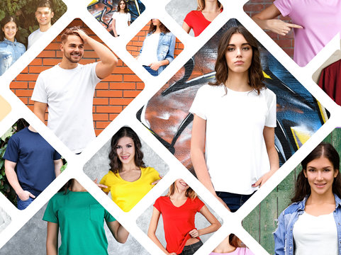 Collage of stylish and trendy t-shirts