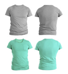 Front and back views of t-shirts on white background