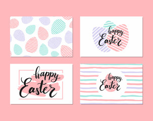Collection of cute gift tag with lettering Happy Easter. Wrapping paper pattern. Seamless pattern