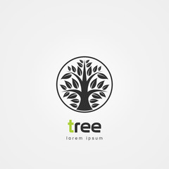 Modern black tree in circle. Symbol. Vector