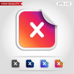 Colored icon or button of cross or delete symbol with background