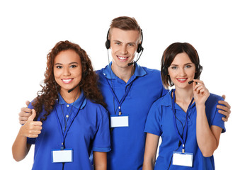Team of technical support dispatchers on white background