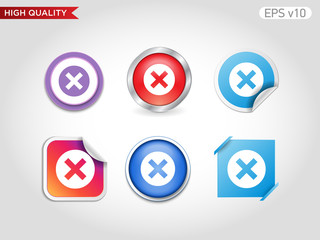 Colored icon or button of cross or delete symbol with background