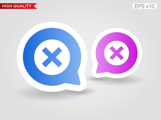 Colored icon or button of cross or delete symbol with background