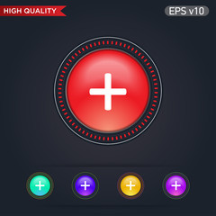 Colored icon or button of plus symbol with background