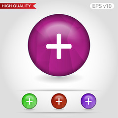 Colored icon or button of plus symbol with background