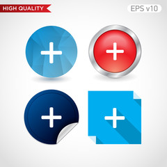 Colored icon or button of plus symbol with background