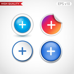 Colored icon or button of plus symbol with background