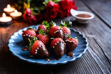 Rolgordijnen Chocolate covered strawberries with sprinkles for Valentine's Day © noirchocolate