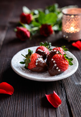 Chocolate covered strawberries with sprinkles for Valentine's Day