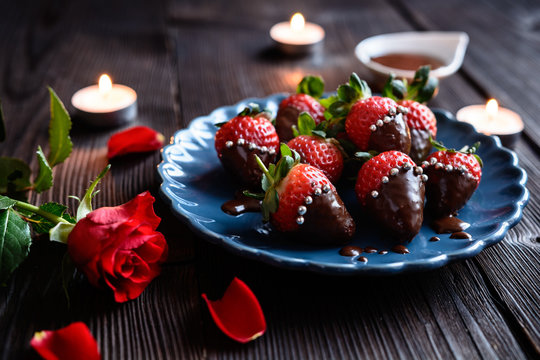 Chocolate covered strawberries with sprinkles for Valentine's Day