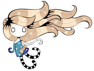 Flying little girl cartoon character, fairytale vector