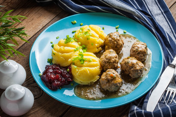 Meatballs with potatoes in dill sauce.