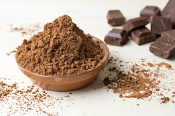 Cacao in a bowl with chocolate