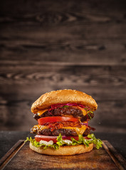 Home made hamburger with lettuce and cheese