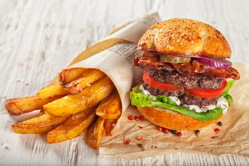 Home made hamburger with lettuce and cheese