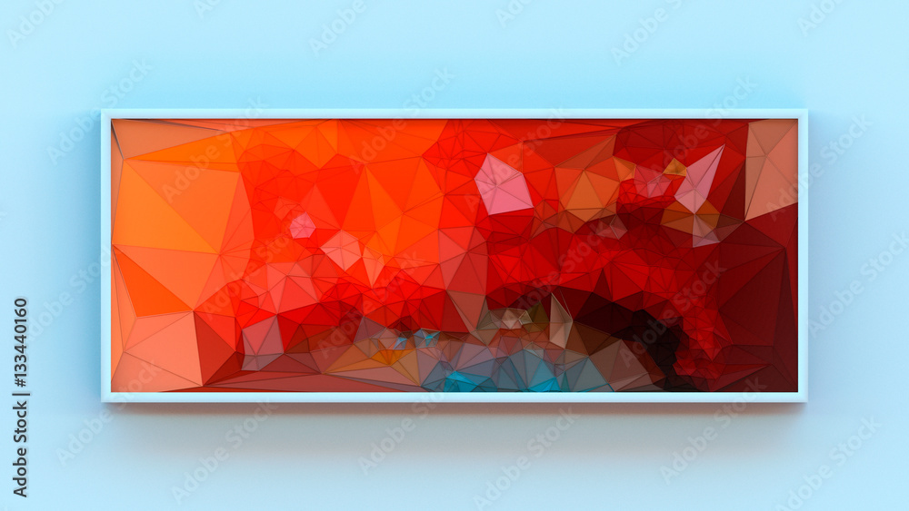 Poster Abstract colored polygonal triangular mosaic background. 3d rendering