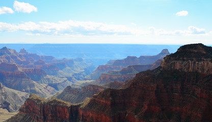 Grand Canyon National Park landscape from north rim on a cloudy sky