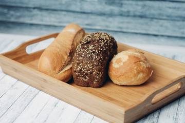 flour product, bread,  tray