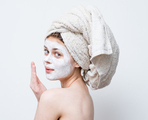 towel on the head, young woman, beauty, skin care, cosmetic mask