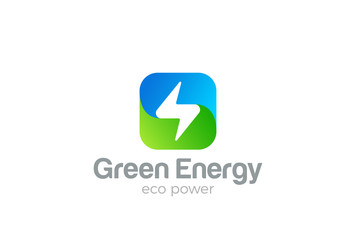 Flash Logo square design vector template. Thunderbolt symbol.
Green Energy Eco Power electric Logotype concept.
