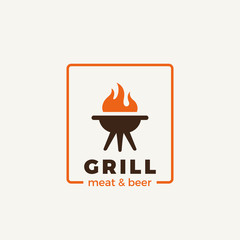 Grill meat restaurant Logo design vector. Hot fire flame symbol