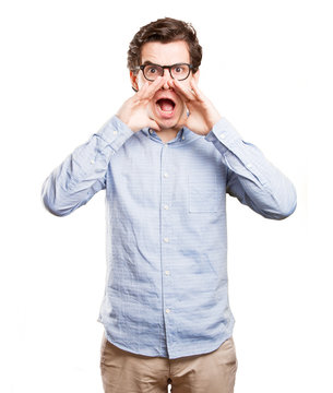 Happy young man with a relaxation gesture man shouting