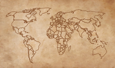 Obraz na płótnie Canvas World map on an old piece of paper