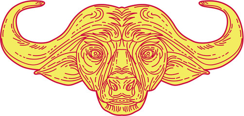 African Buffalo Head Mono Line