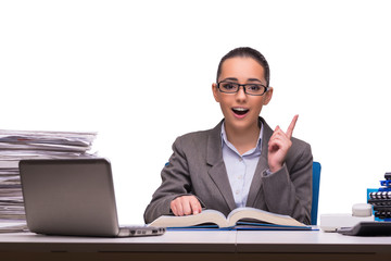 Young businesswoman in office isolated on white